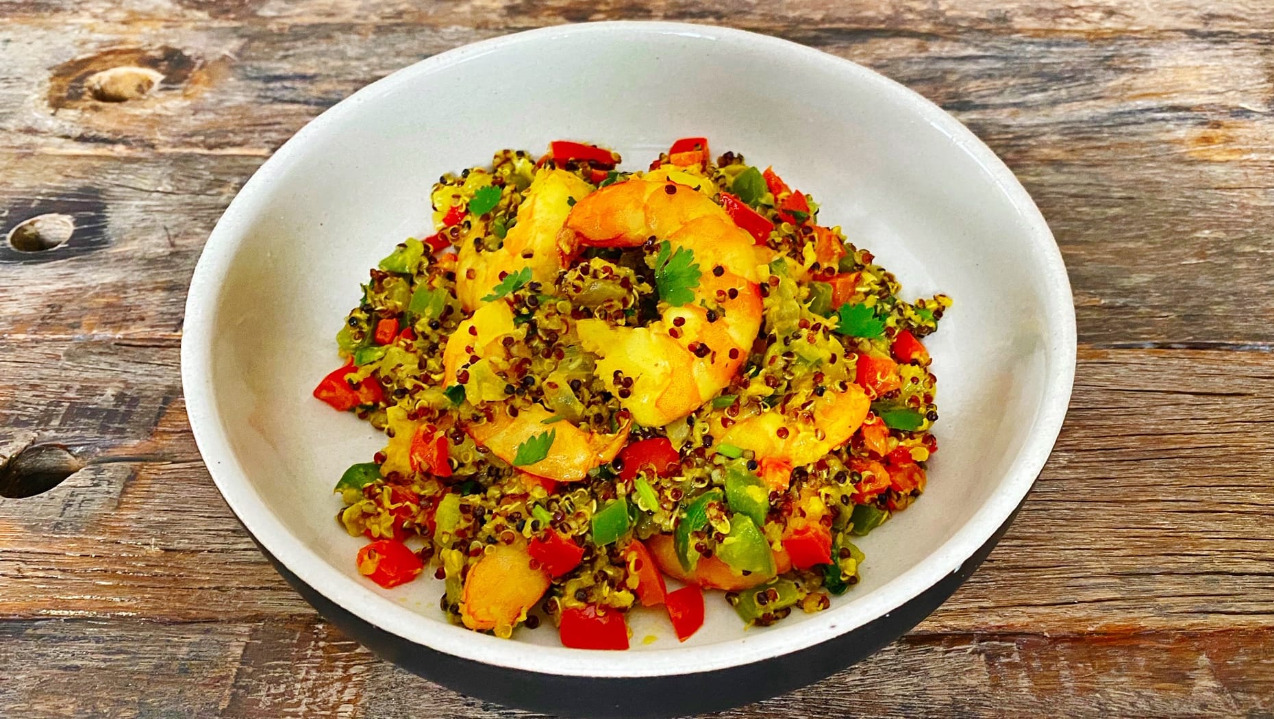 Krewetki z komosą ryżową po "indyjskawemu"